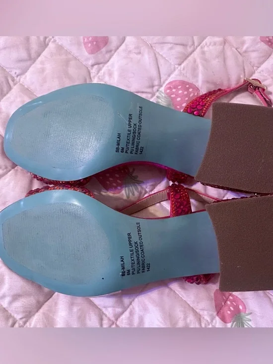 Betsey Johnson Hot Pink Crystal-Embellished Slingback Block Heels - Picture 6 of 6